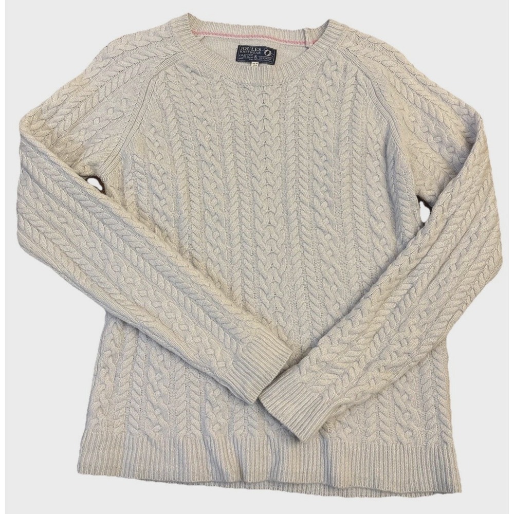 Joules Knitwear Womens Sz 6 Light Blue Gray Cable Knit Pullover Wool Sweater